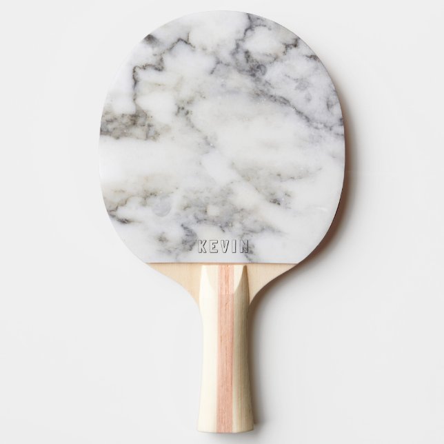 Grey Faux Marble Print Monogram Ping Pong Paddle (Front)