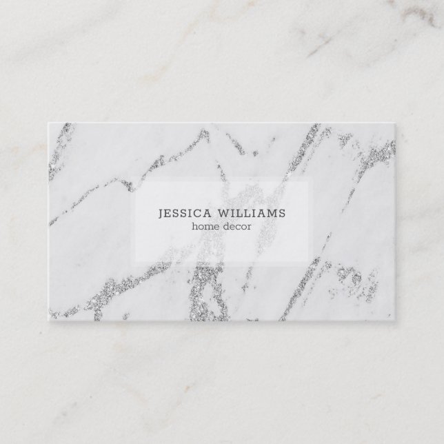 Grey Faux Marble Silver Veins Business Card (Front)