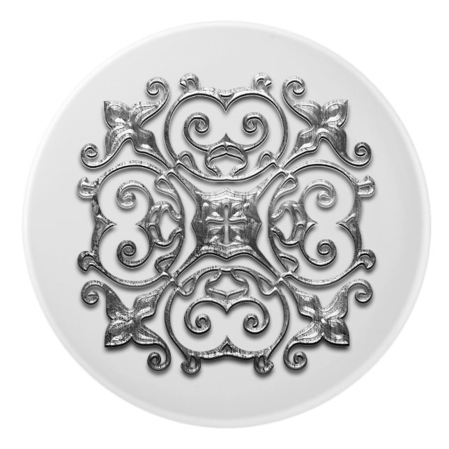 Grey Faux Silver Medallion Vintage Ceramic Pull (Front)