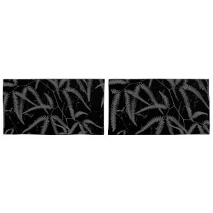 Grey fern with black background pillow case