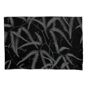 Grey fern with black background pillowcase