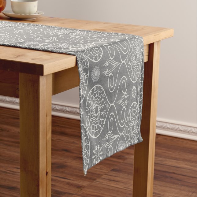 Grey fibrous textile octopus seeds patterned short table runner (In Situ)