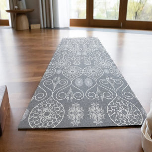 Grey fibrous textile octopus seeds patterned yoga mat