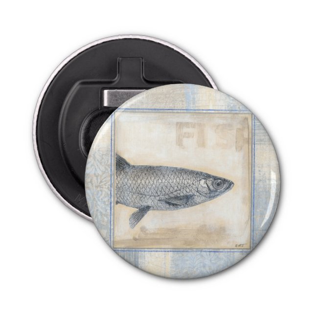 Grey Fish on Beige Background Bottle Opener (Front)