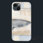 Grey Fish on Beige Background iPhone 13 Case<br><div class="desc">Artist Norman Wyatt is talented and known for his great sea life art prints. In this vivid image, he captures a grey fish in its most natural style. He also added a vintage-inspired blue and beige frame to make it look more unique and contemporary. This piece of artwork would be...</div>