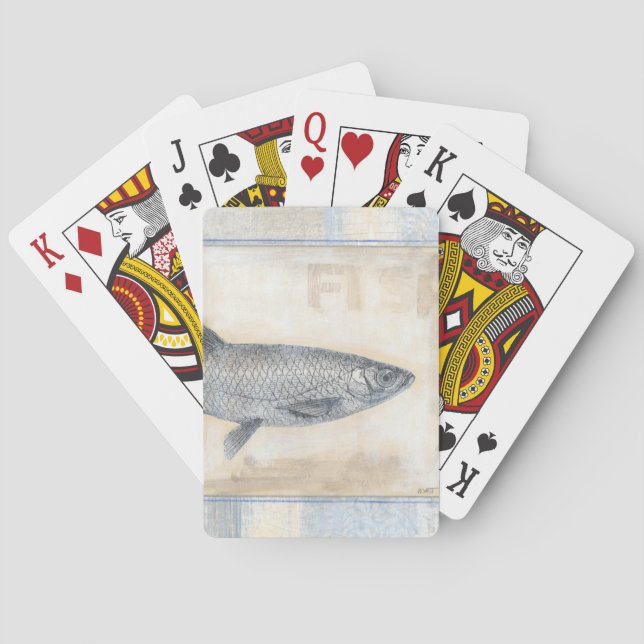 Grey Fish on Beige Background Playing Cards (Back)