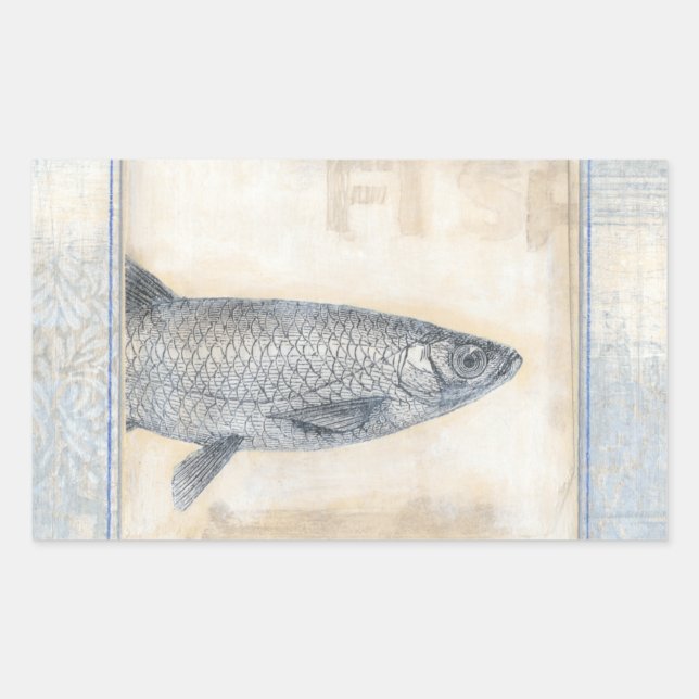 Grey Fish on Beige Background Rectangular Sticker (Front)