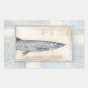 Grey Fish on Beige Background Rectangular Sticker