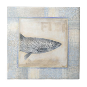 Grey Fish on Beige Background Tile