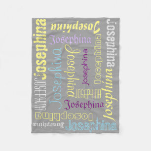 Grey Fleece Blanket Name Collage Lavender Yellow