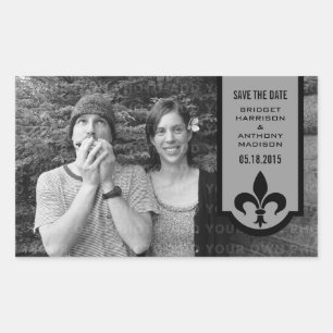 Grey Fleur De Lis Banner Save the Date Stickers