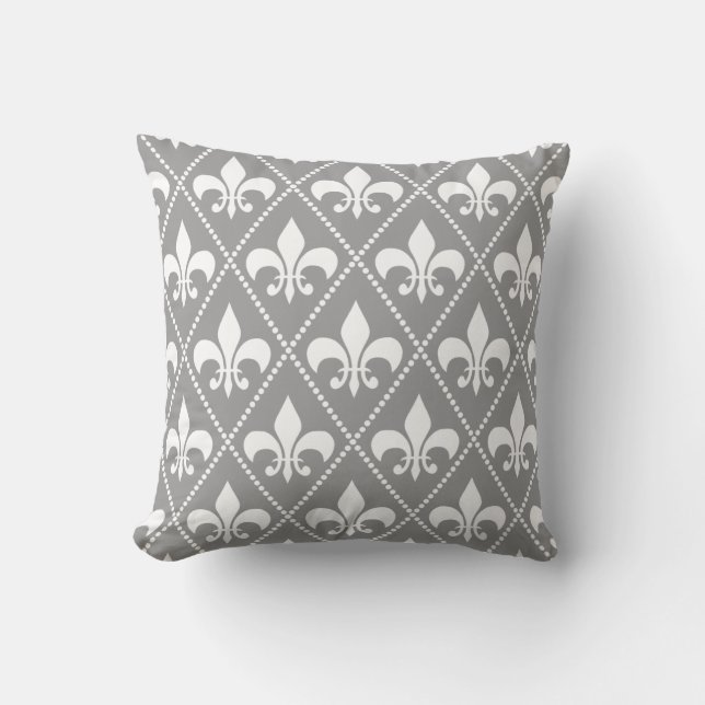 Grey Fleur de Lis Cushion (Front)