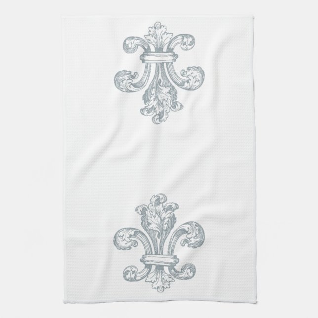 Grey Fleur de Lis Kitchen Towel (Vertical)