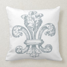 Grey Fleur de Lis on white throw pillow