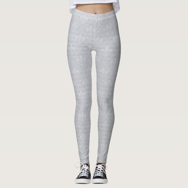 Grey Fleur De Lis Pattern Leggings (Front)
