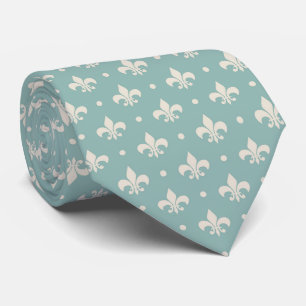 Grey Fleur De Lis pattern on turquoise background Tie