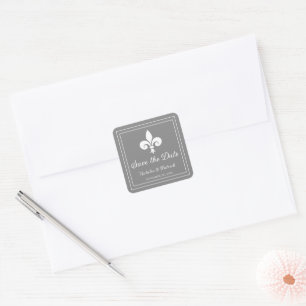 Grey Fleur de Lis Save the Date Stickers