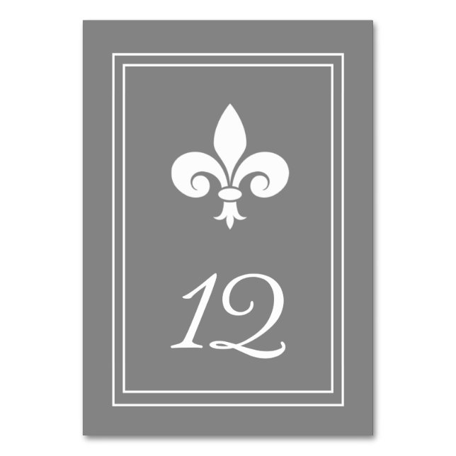 Grey Fleur de Lis Table Number Card (Front)