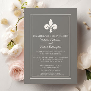 Grey Fleur de Lis Wedding Invitation