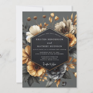 Grey Floral Autumn Romance Wedding Invitation