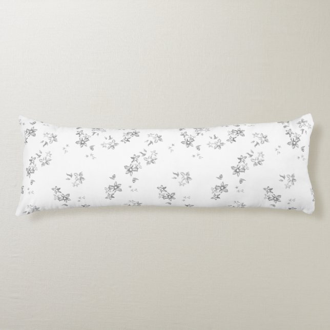 Grey Floral Body Pillow | Elegant Minimal Comfort (Front)