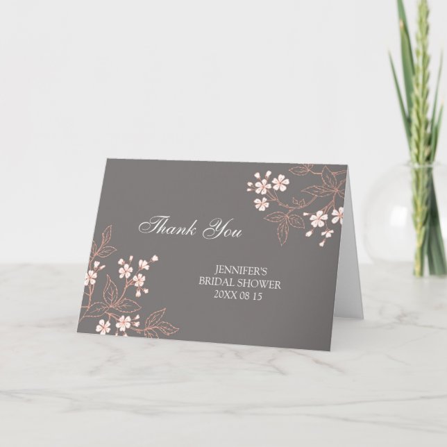 Grey Floral Bridal Shower Thank You Card (Front)