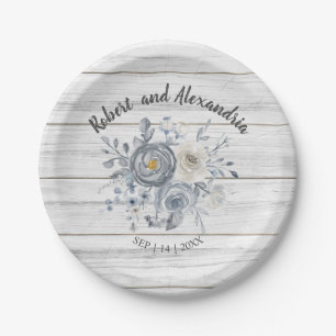 Grey Floral Bridal Shower Wedding Reception Paper Plate