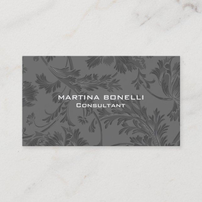 Grey Floral Damask Pattern Unique Business Card (Front)