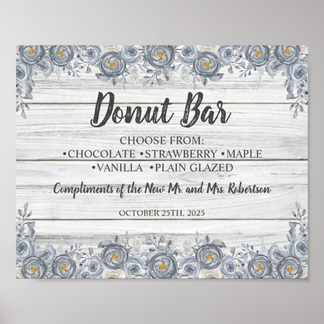 Grey Floral | Doughnut Bar Bridal Shower Wedding S Poster (Front)