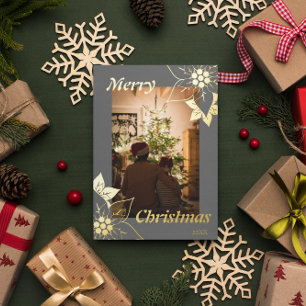 Grey Floral Elegant Merry Christmas Portrait Photo