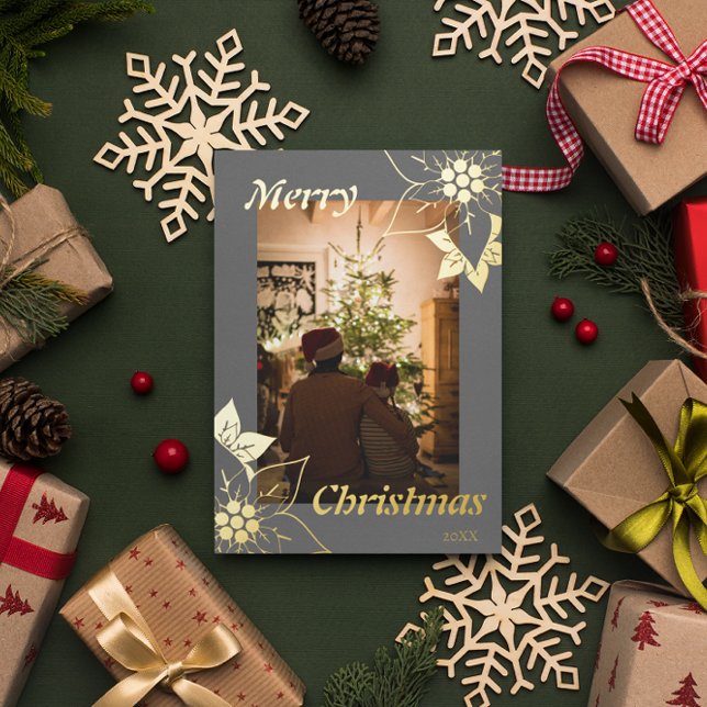 Grey Floral Elegant Merry Christmas Portrait Photo (Creator Uploaded)