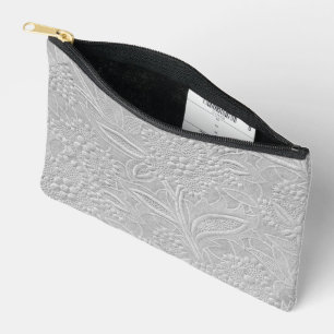 Grey Floral Embossed Look Accessory Pouch
