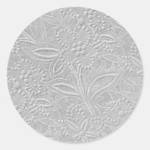 Grey Floral Embossed Look Classic Round Sticker