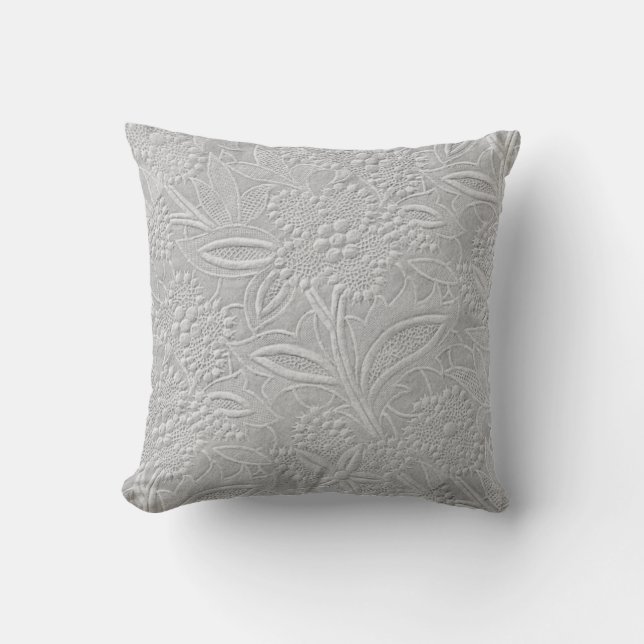 Grey Floral Embossed Look Cushion (Front)
