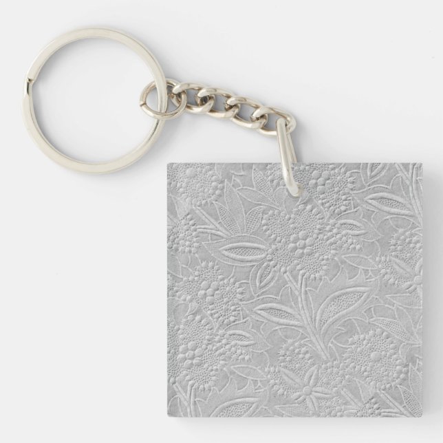 Grey Floral Embossed Look Key Ring (Front)