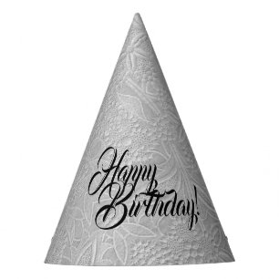 Grey Floral Embossed Look  Party Hat