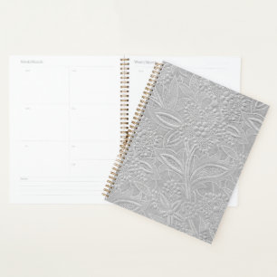 Grey Floral Embossed Look Planner
