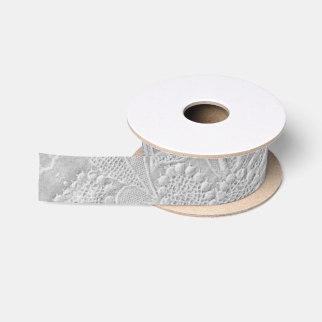 Grey Floral Embossed Look Satin Ribbon (Spool)