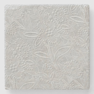 Grey Floral Embossed Look Stone Coaster
