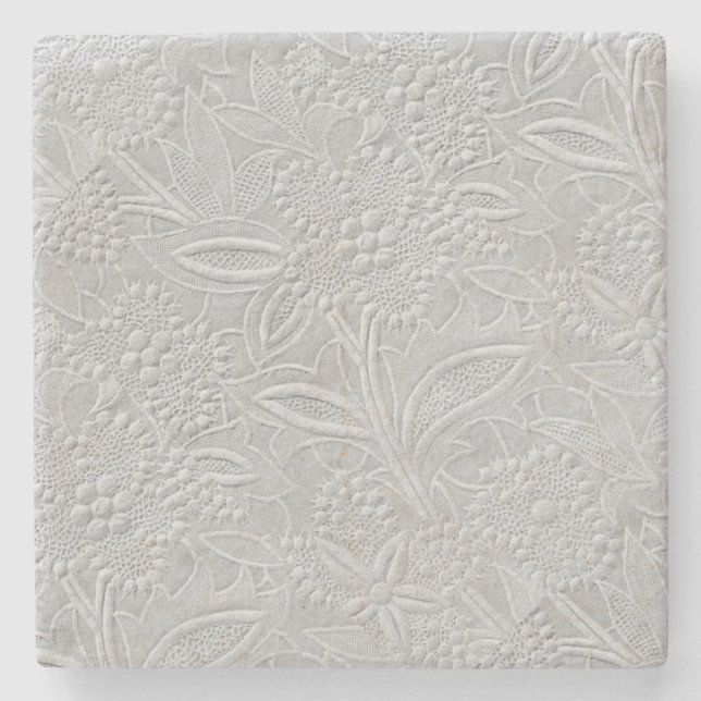 Grey Floral Embossed Look Stone Coaster (Front)