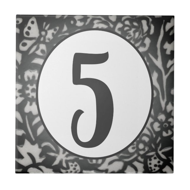 Grey Floral House Number Butterfly Berry Oval Tile (Front)