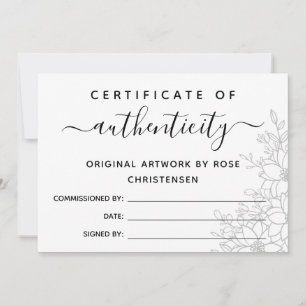 Grey Floral Larger Certificate of Authenticity