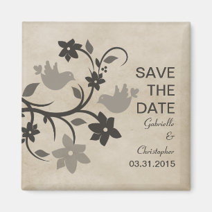 Grey Floral Lovebirds Save the Date Magnet