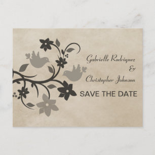 Grey Floral Lovebirds Save the Date Postcard