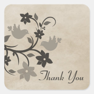 Grey Floral Lovebirds Thank You Stickers