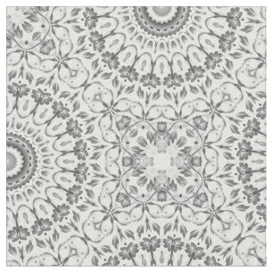 Grey Floral Mandala Pattern Fabric