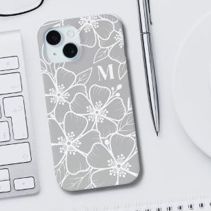 Grey Floral Monogram iPhone 15 Case