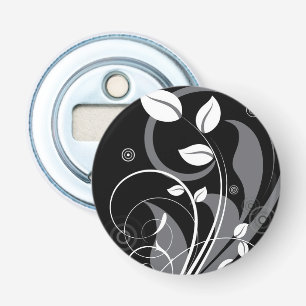 Grey Floral Pattern on Black Bottle Opener