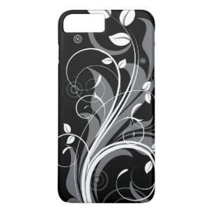 Grey Floral Pattern on Black iPhone 8 Plus/7 Plus Case