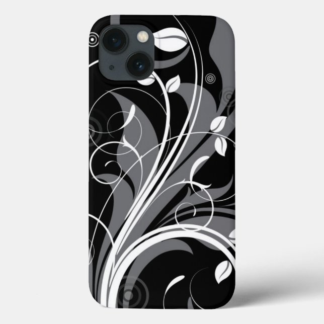 Grey Floral Pattern on Black Case-Mate iPhone Case (Back)